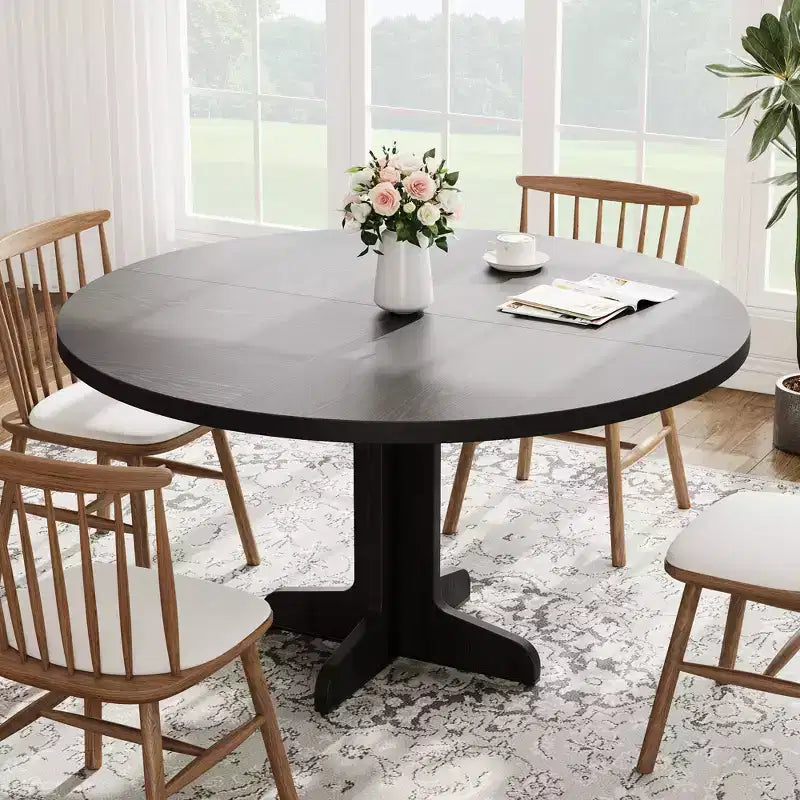 Round Dining Table for 4, 47 Inch Farmhouse Circle Kitchen Table with Wood Tabletop and Stable Base, for Home Dining Room Living Room (Only Table)