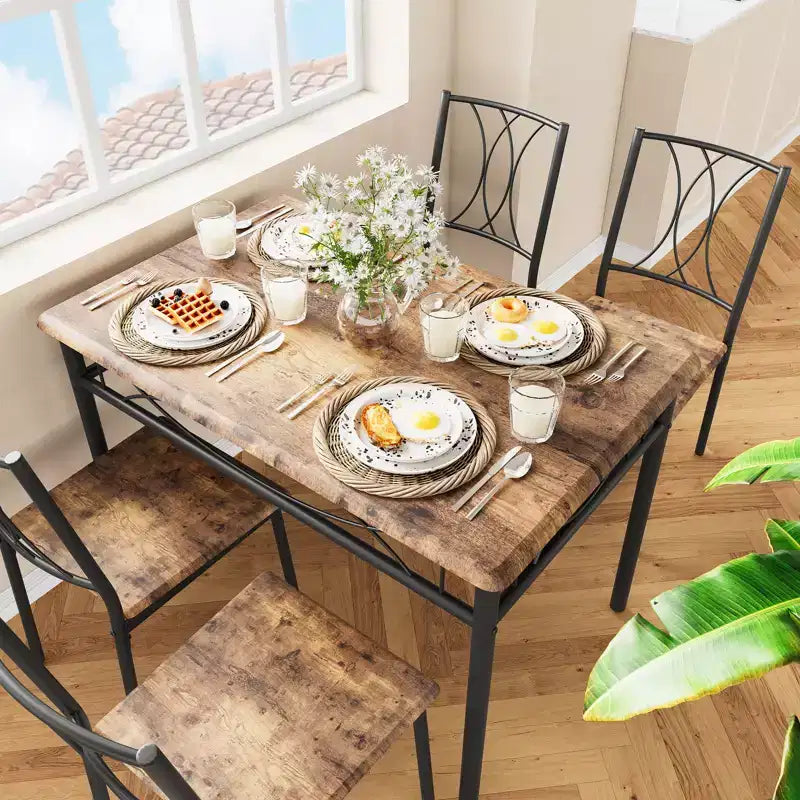 Tavolo e sedie da cucina, set tavolo da pranzo per 4 con sedie, tavolo da pranzo rettangolare in metallo e legno per piccoli spazi, appartamento