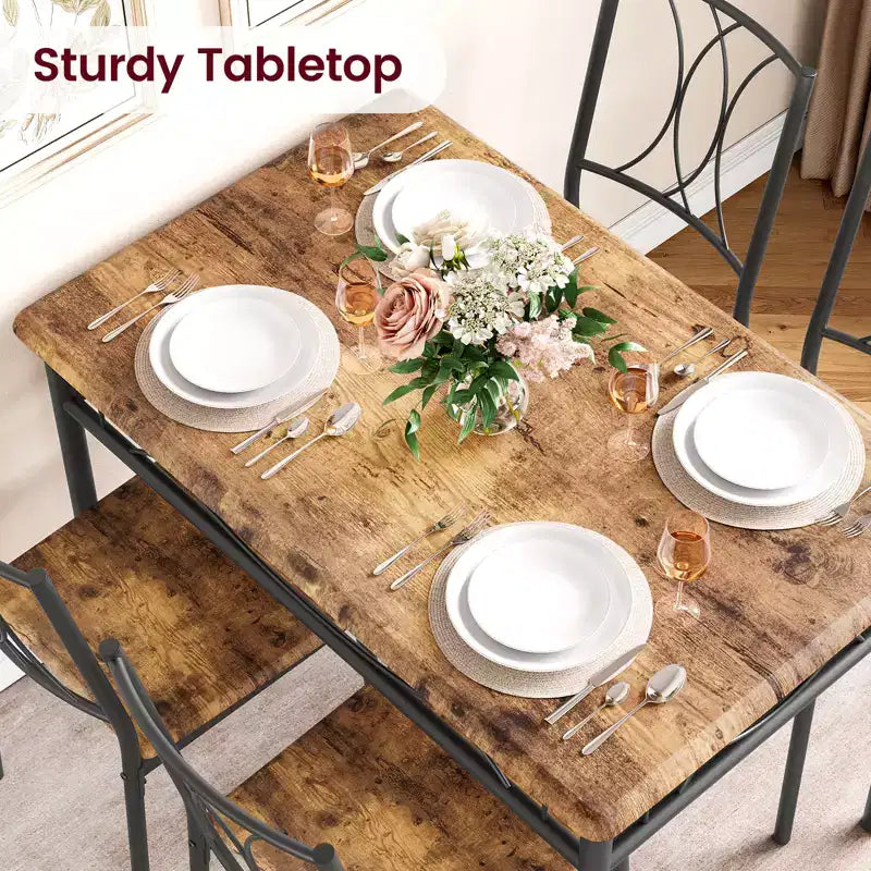 Tavolo e sedie da cucina, set tavolo da pranzo per 4 con sedie, tavolo da pranzo rettangolare in metallo e legno per piccoli spazi, appartamento