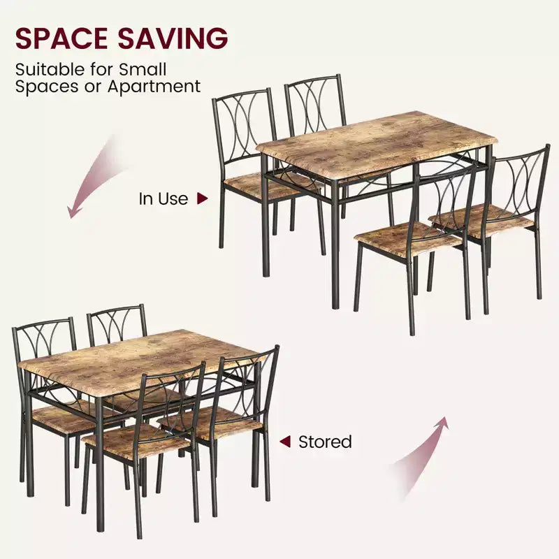 Tavolo e sedie da cucina, set tavolo da pranzo per 4 con sedie, tavolo da pranzo rettangolare in metallo e legno per piccoli spazi, appartamento