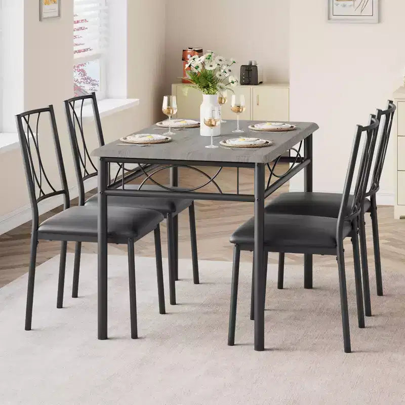 Tavolo e sedie da cucina, set tavolo da pranzo per 4 con sedie, tavolo da pranzo rettangolare in metallo e legno per piccoli spazi, appartamento