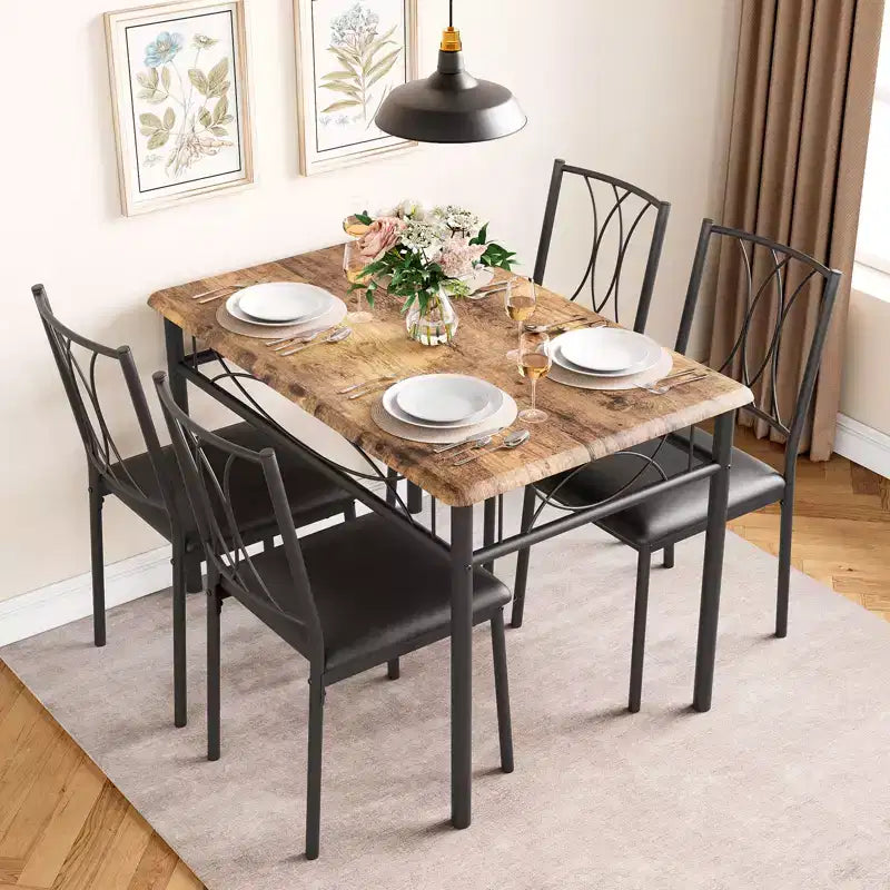 Tavolo e sedie da cucina, set tavolo da pranzo per 4 con sedie, tavolo da pranzo rettangolare in metallo e legno per piccoli spazi, appartamento