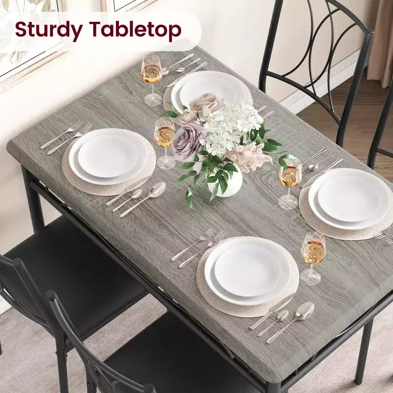 Tavolo e sedie da cucina, set tavolo da pranzo per 4 con sedie, tavolo da pranzo rettangolare in metallo e legno per piccoli spazi, appartamento