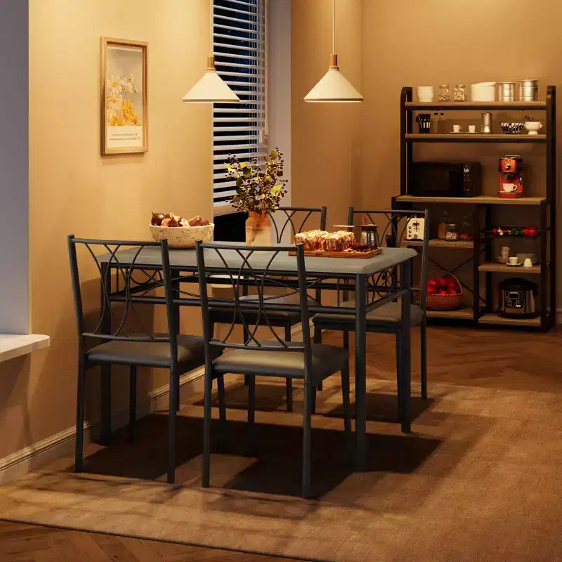 Tavolo e sedie da cucina, set tavolo da pranzo per 4 con sedie, tavolo da pranzo rettangolare in metallo e legno per piccoli spazi, appartamento