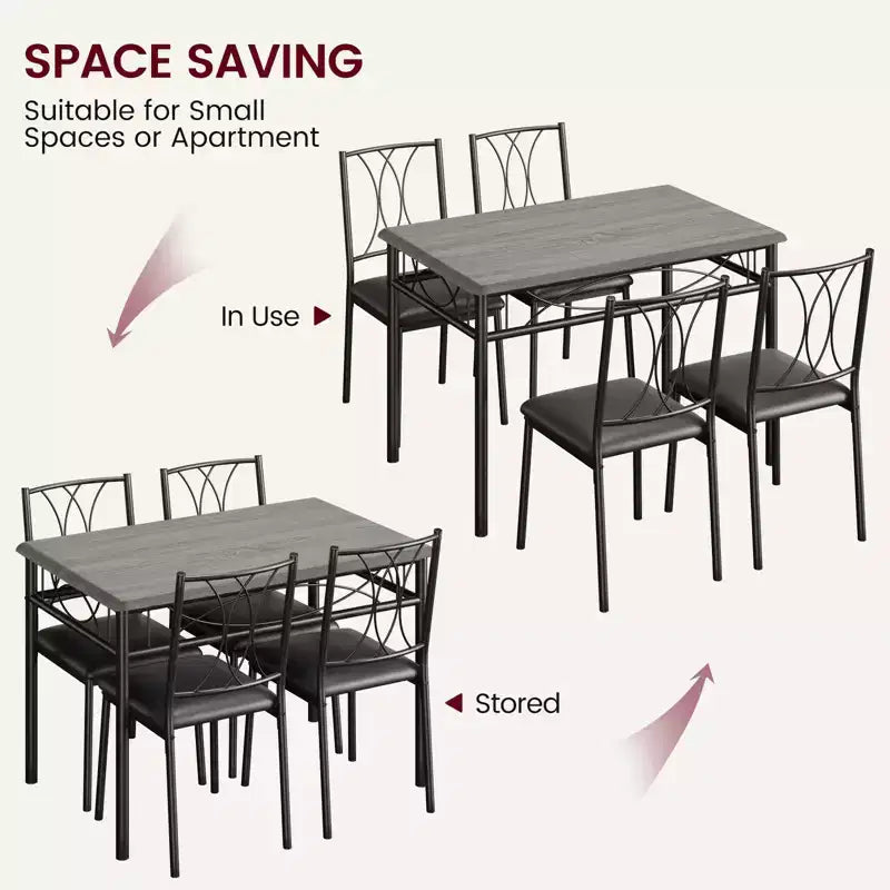 Tavolo e sedie da cucina, set tavolo da pranzo per 4 con sedie, tavolo da pranzo rettangolare in metallo e legno per piccoli spazi, appartamento