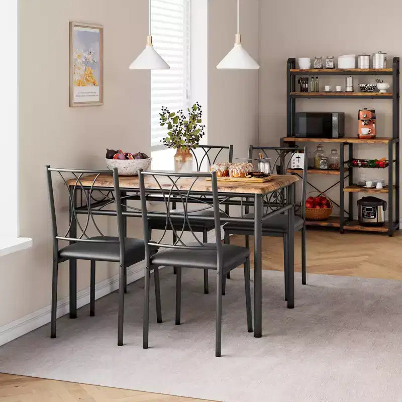 Tavolo e sedie da cucina, set tavolo da pranzo per 4 con sedie, tavolo da pranzo rettangolare in metallo e legno per piccoli spazi, appartamento