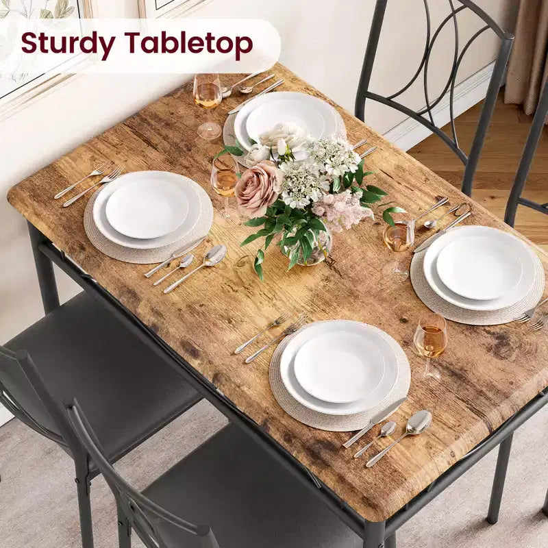 Tavolo e sedie da cucina, set tavolo da pranzo per 4 con sedie, tavolo da pranzo rettangolare in metallo e legno per piccoli spazi, appartamento