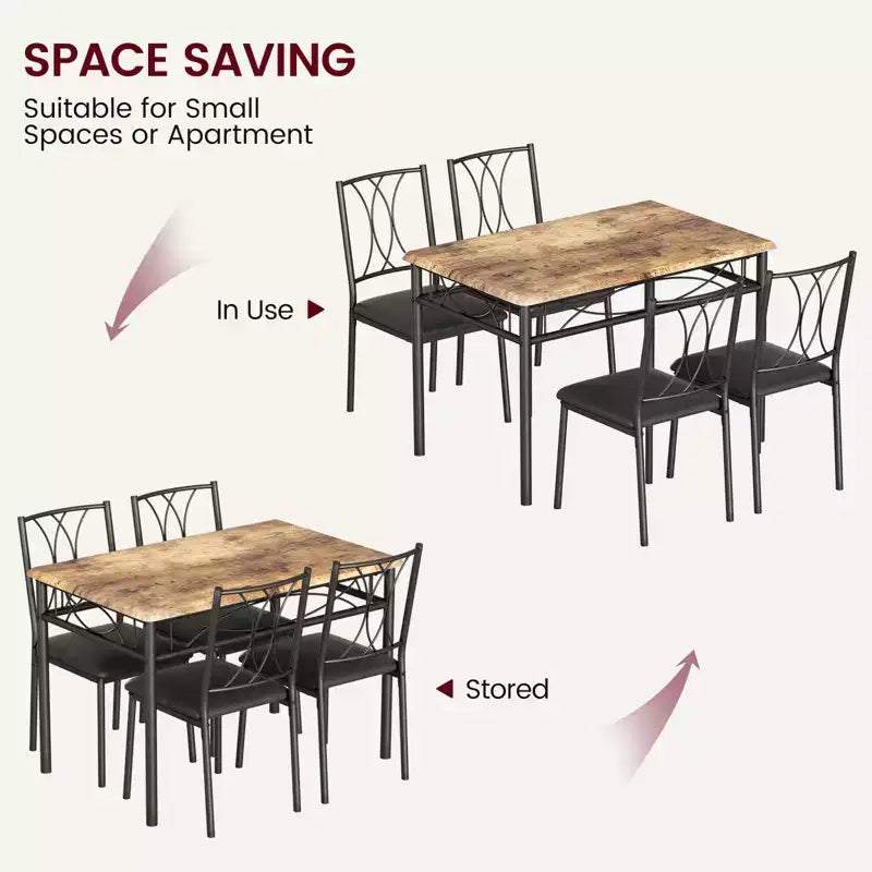 Tavolo e sedie da cucina, set tavolo da pranzo per 4 con sedie, tavolo da pranzo rettangolare in metallo e legno per piccoli spazi, appartamento