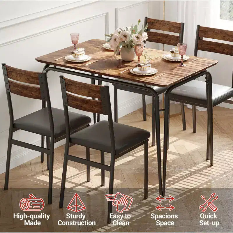Tavolo da pranzo per 4, Tavolo piccolo e sedie set da 4, Set quadrati da pranzo con 4 sedie, Set da 5 pezzi per cucina e sala da pranzo per piccoli spazi, Appartamento