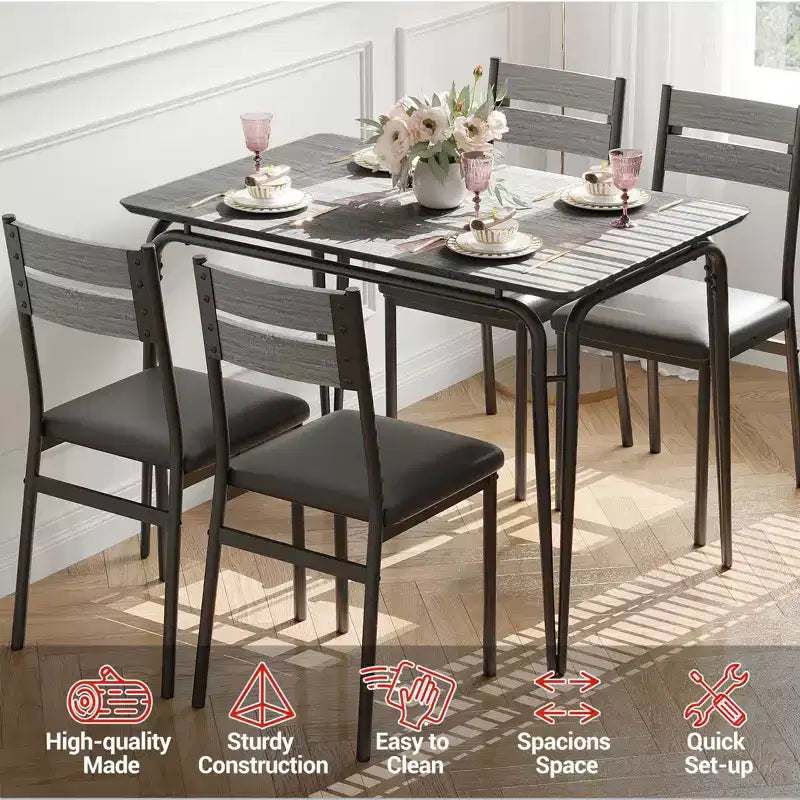 Tavolo da pranzo per 4, Tavolo piccolo e sedie set da 4, Set quadrati da pranzo con 4 sedie, Set da 5 pezzi per cucina e sala da pranzo per piccoli spazi, Appartamento