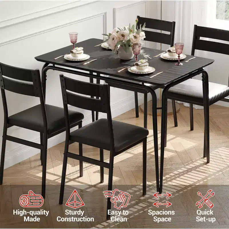 Tavolo da pranzo per 4, Tavolo piccolo e sedie set da 4, Set quadrati da pranzo con 4 sedie, Set da 5 pezzi per cucina e sala da pranzo per piccoli spazi, Appartamento