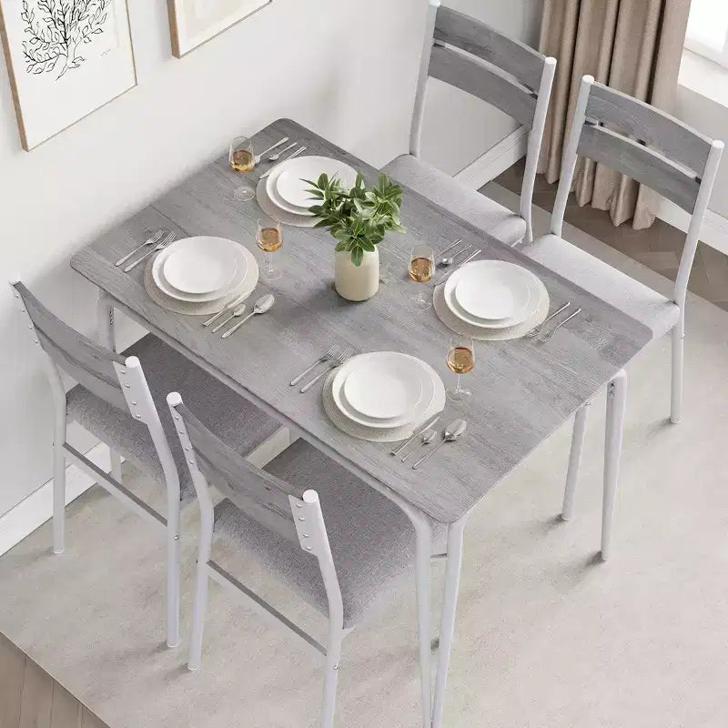 Tavolo da pranzo per 4, Tavolo piccolo e sedie set da 4, Set quadrati da pranzo con 4 sedie, Set da 5 pezzi per cucina e sala da pranzo per piccoli spazi, Appartamento