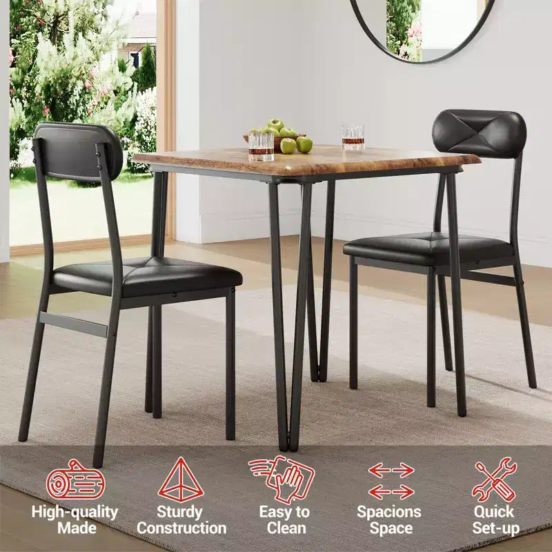 Tavolo da pranzo per 2, Tavolo piccolo e set di sedie da 2, Set da pranzo quadrato per 2, Set da 3 pezzi per cucina e sala da pranzo per piccoli spazi, Appartamento, Ufficio domestico
