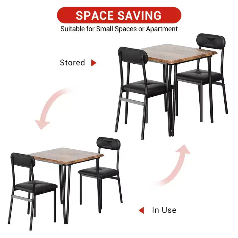 Tavolo da pranzo per 2, Tavolo piccolo e set di sedie da 2, Set da pranzo quadrato per 2, Set da 3 pezzi per cucina e sala da pranzo per piccoli spazi, Appartamento, Ufficio domestico