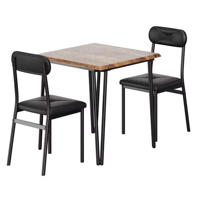 Tavolo da pranzo per 2, Tavolo piccolo e set di sedie da 2, Set da pranzo quadrato per 2, Set da 3 pezzi per cucina e sala da pranzo per piccoli spazi, Appartamento, Ufficio domestico