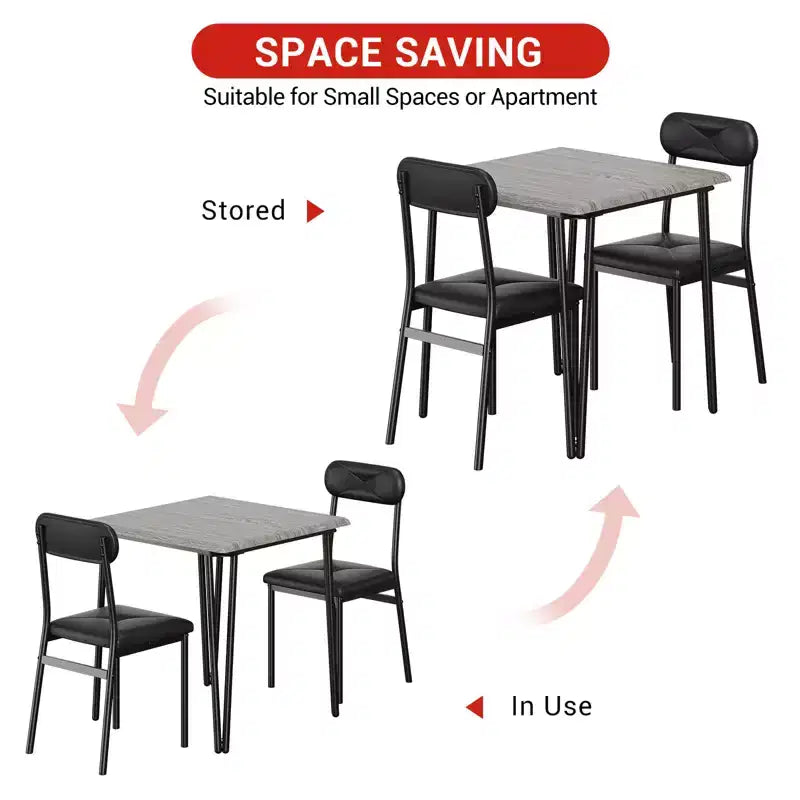 Tavolo da pranzo per 2, Tavolo piccolo e set di sedie da 2, Set da pranzo quadrato per 2, Set da 3 pezzi per cucina e sala da pranzo per piccoli spazi, Appartamento, Ufficio domestico