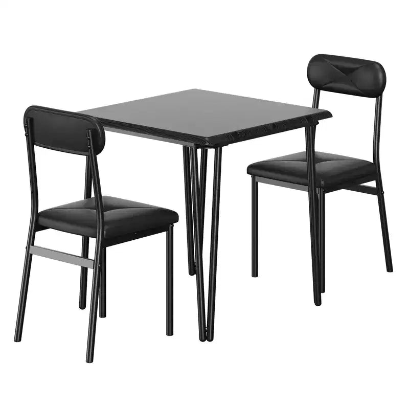 Tavolo da pranzo per 2, Tavolo piccolo e set di sedie da 2, Set da pranzo quadrato per 2, Set da 3 pezzi per cucina e sala da pranzo per piccoli spazi, Appartamento, Ufficio domestico