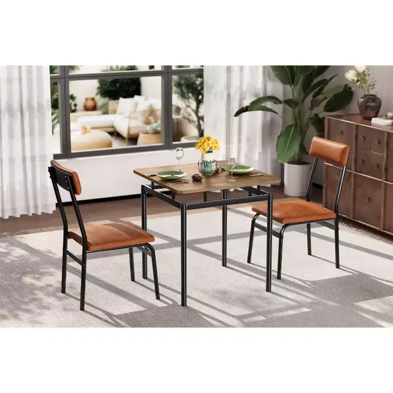 Set da 2 Tavolo da Pranzo, Set Tavolo da Pranzo in Legno da 3 Pezzi, 2 Sedie Imbottite in PU, Struttura Moderna in Metallo per Sala da Pranzo, Cene Casalinghe, Feste, Appartamento