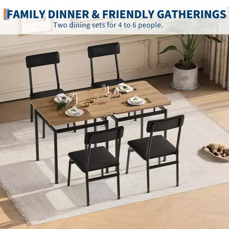Set da 2 Tavolo da Pranzo, Set Tavolo da Pranzo in Legno da 3 Pezzi, 2 Sedie Imbottite in PU, Struttura Moderna in Metallo per Sala da Pranzo, Cene Casalinghe, Feste, Appartamento