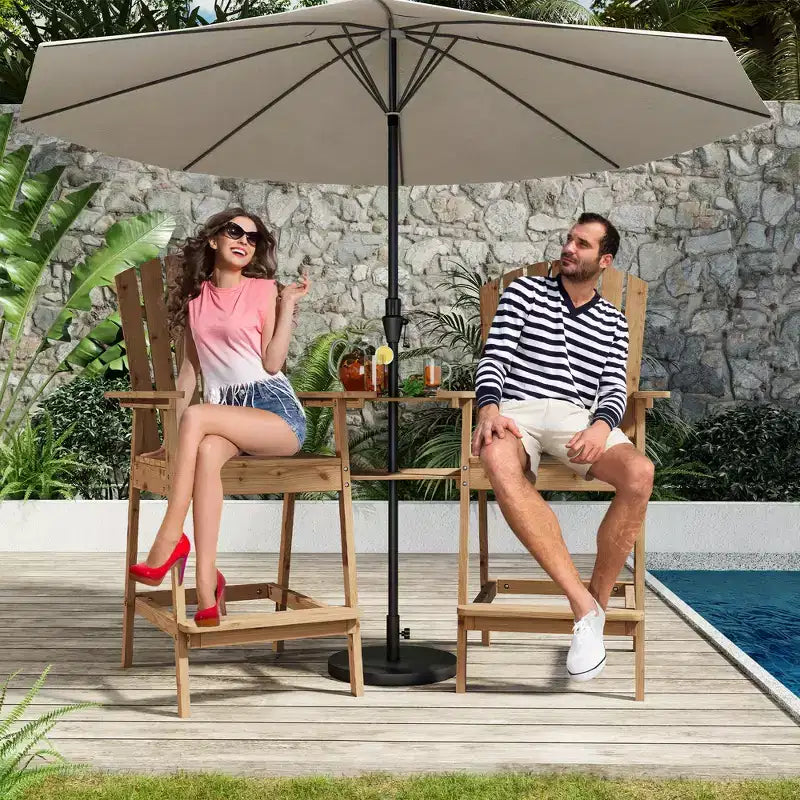 Set di 2 sedie Adirondack con vassoio di collegamento, sedie Adirondack da balcone altezza bar per ponte, cortile, sedie Adirondack alte, legno naturale