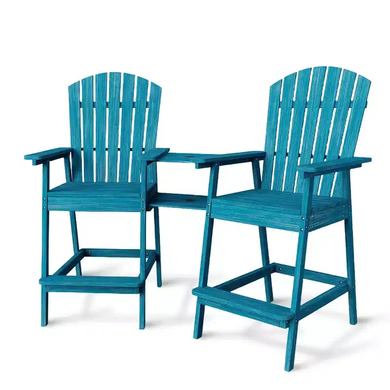 Set di 2 sedie Adirondack con vassoio di collegamento, sedie Adirondack da balcone altezza bar per ponte, cortile, sedie Adirondack alte, legno naturale