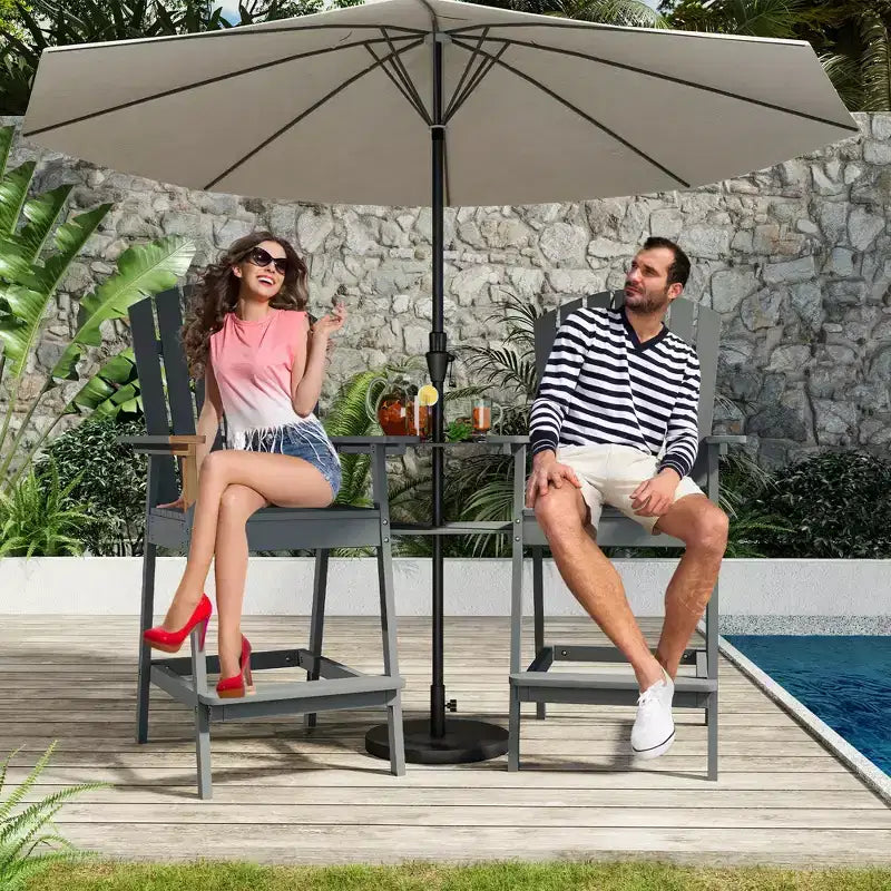 Set di 2 sedie Adirondack con vassoio di collegamento, sedie Adirondack da balcone altezza bar per ponte, cortile, sedie Adirondack alte, legno naturale