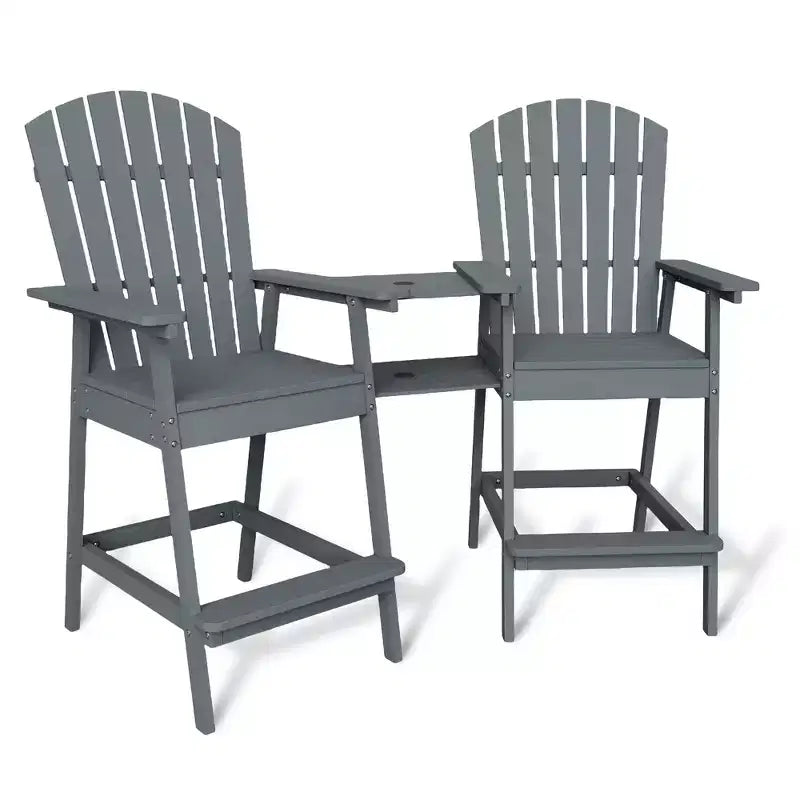 Set di 2 sedie Adirondack con vassoio di collegamento, sedie Adirondack da balcone altezza bar per ponte, cortile, sedie Adirondack alte, legno naturale