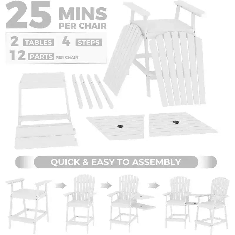 Set di 2 sedie Adirondack con vassoio di collegamento, sedie Adirondack da balcone altezza bar per ponte, cortile, sedie Adirondack alte, legno naturale