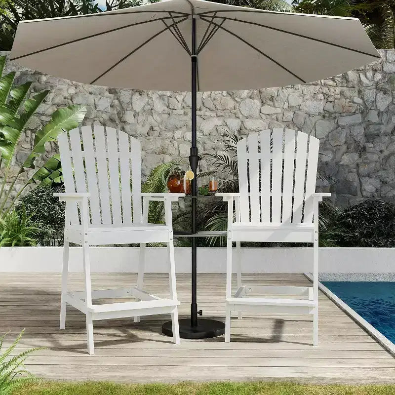 Set di 2 sedie Adirondack con vassoio di collegamento, sedie Adirondack da balcone altezza bar per ponte, cortile, sedie Adirondack alte, legno naturale