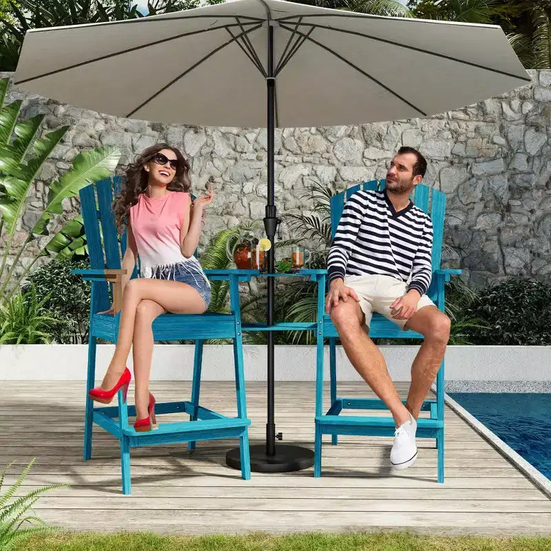 Set di 2 sedie Adirondack con vassoio di collegamento, sedie Adirondack da balcone altezza bar per ponte, cortile, sedie Adirondack alte, legno naturale