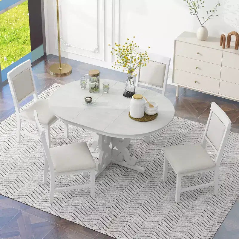 Set da pranzo retrò da 5 pezzi con tavolo allungabile e 4 sedie imbottite, prolunga da 40 cm, ideale per cucina e sala da pranzo