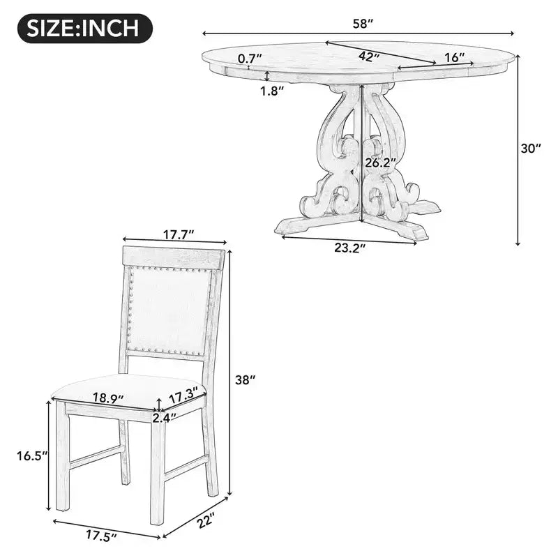 Set da pranzo retrò da 5 pezzi con tavolo allungabile e 4 sedie imbottite, prolunga da 40 cm, ideale per cucina e sala da pranzo