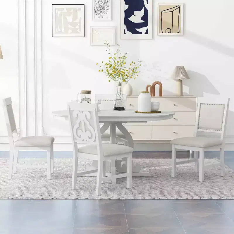 Set da pranzo retrò da 5 pezzi con tavolo allungabile e 4 sedie imbottite, prolunga da 40 cm, ideale per cucina e sala da pranzo