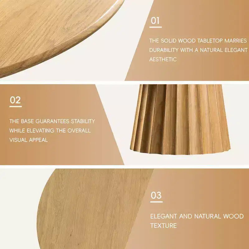 PexFix 52 Tavolo da pranzo rotondo moderno con 8 sedie imbottite, piano in legno a trama naturale, base a piedistallo plissettata, sedute beige per cucina sala da pranzo
