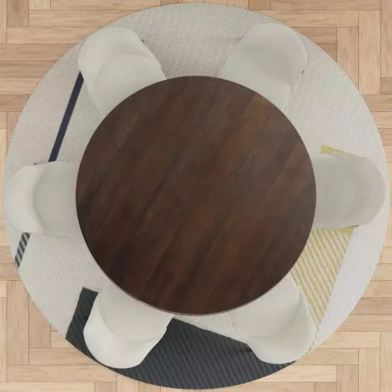PexFix 52 Set Tavolo da Pranzo Rotondo Moderno con 6 Sedie Imbottite Piano in Legno Testurizzato Noce Base a Piedistallo Pieghettata Sedute Beige per Cucina Sala da Pranzo