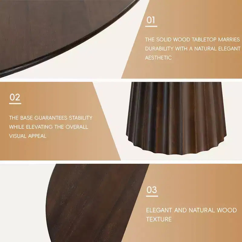 PexFix 52 Set Tavolo da Pranzo Rotondo Moderno con 6 Sedie Imbottite Piano in Legno Testurizzato Noce Base a Piedistallo Pieghettata Sedute Beige per Cucina Sala da Pranzo