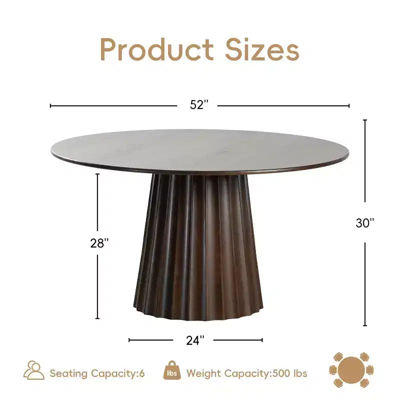 PexFix 52 Set Tavolo da Pranzo Rotondo Moderno con 6 Sedie Imbottite Piano in Legno Testurizzato Noce Base a Piedistallo Pieghettata Sedute Beige per Cucina Sala da Pranzo