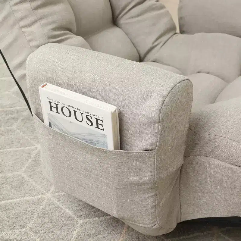 GDFStudio Sorrel moderne draaifauteuil met linnen bekleding, 360 graden draaibaar, met verstelbare rugleuning en voetenbank
