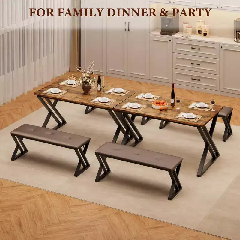 Set da Tavolo da Pranzo con 2 Panche, Tavolo da Pranzo per 4-6 Persone, Tavolo da Colazione con Panche Rivestite in Pelle PU per Piccoli Spazi, Appartamenti