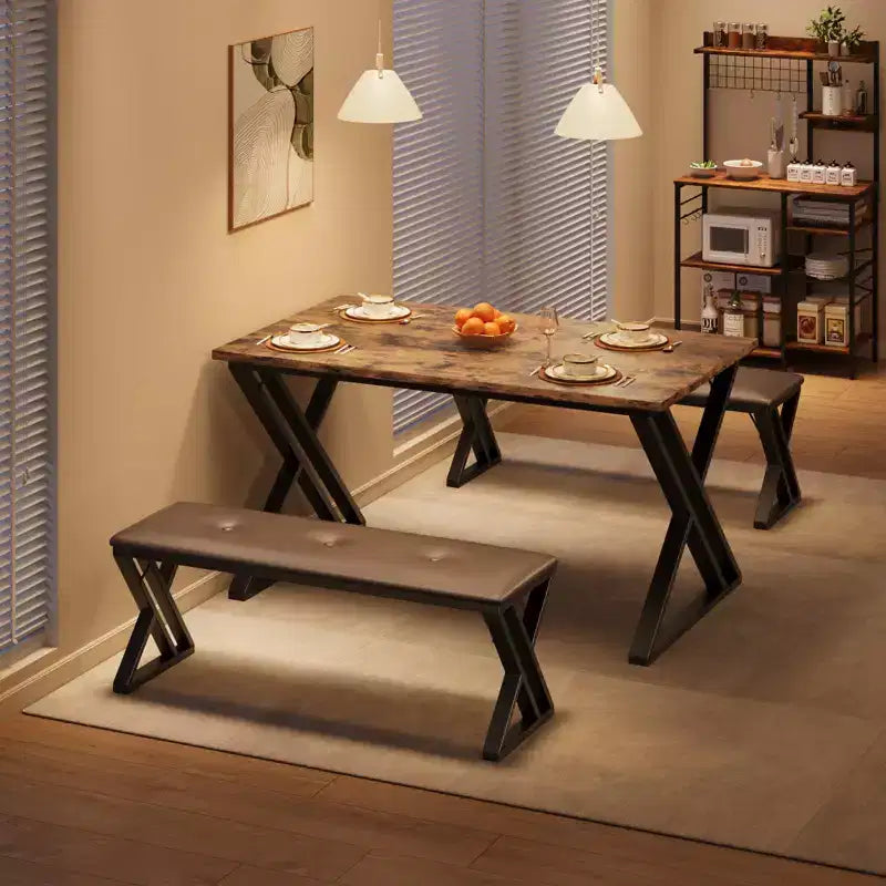 Set da Tavolo da Pranzo con 2 Panche, Tavolo da Pranzo per 4-6 Persone, Tavolo da Colazione con Panche Rivestite in Pelle PU per Piccoli Spazi, Appartamenti