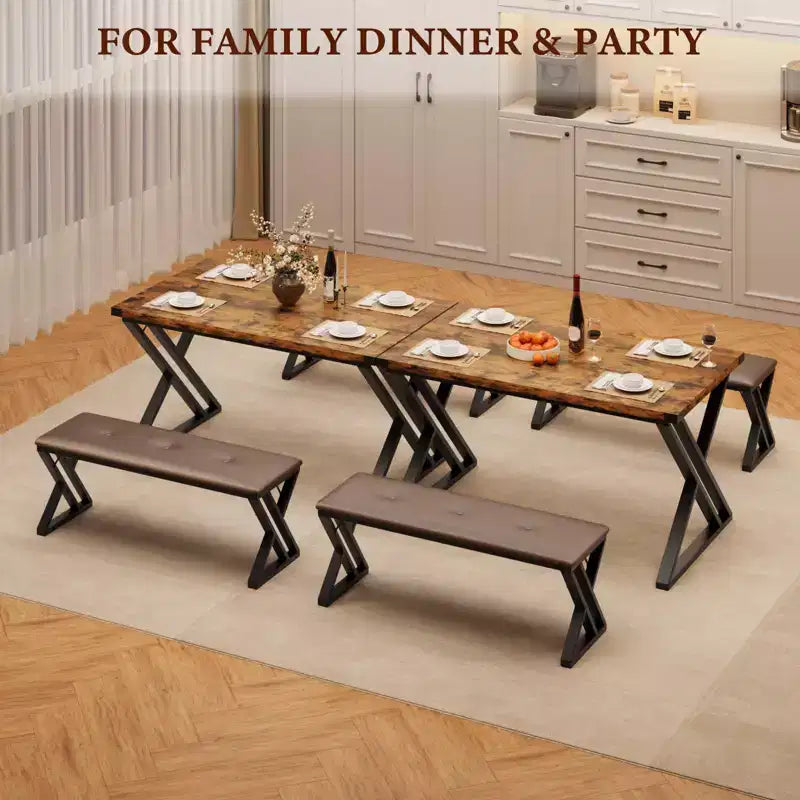Set da Tavolo da Pranzo con 2 Panche, Tavolo da Pranzo per 4-6 Persone, Tavolo da Colazione con Panche Rivestite in Pelle PU per Piccoli Spazi, Appartamenti