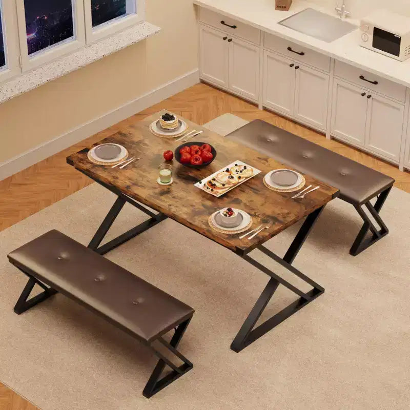 Set da Tavolo da Pranzo con 2 Panche, Tavolo da Pranzo per 4-6 Persone, Tavolo da Colazione con Panche Rivestite in Pelle PU per Piccoli Spazi, Appartamenti
