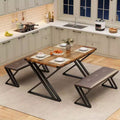 Dining Room Table Set with 2 Benches, Dining Table Set for 4-6, Breakfast Table w/PU Leather Upholstered Benches for Small Spaces, Apartment