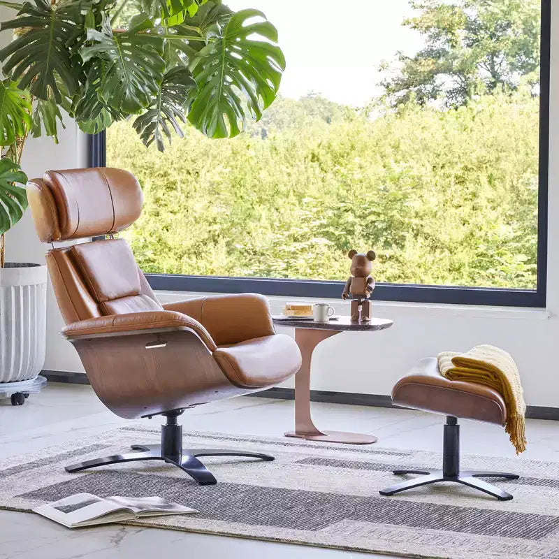 Poltrona reclinabile girevole Spruce&Spring con pouf e poggiatesta regolabile