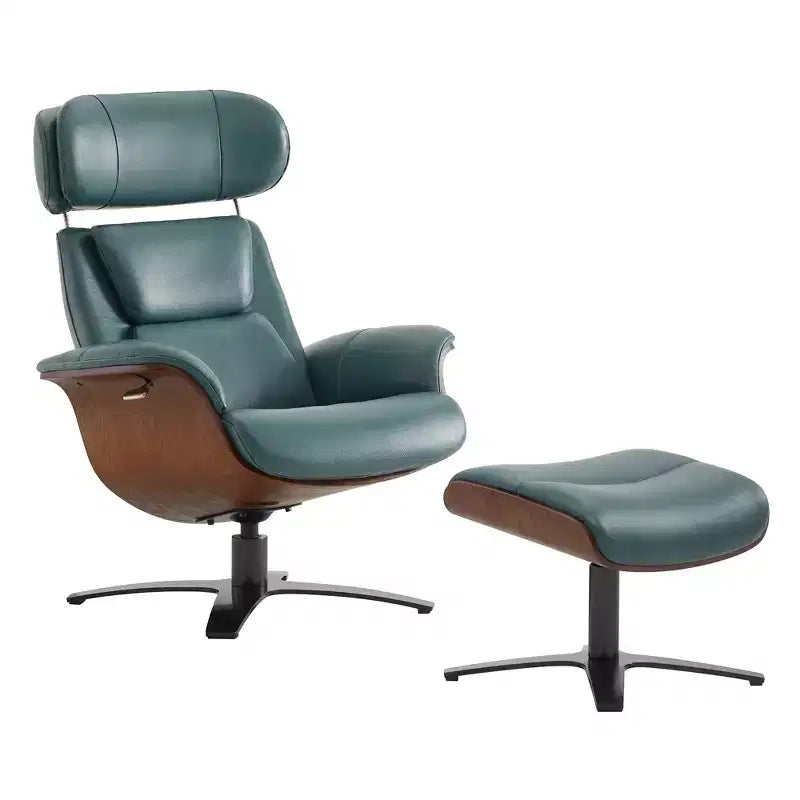 Poltrona reclinabile girevole Spruce&Spring con pouf e poggiatesta regolabile