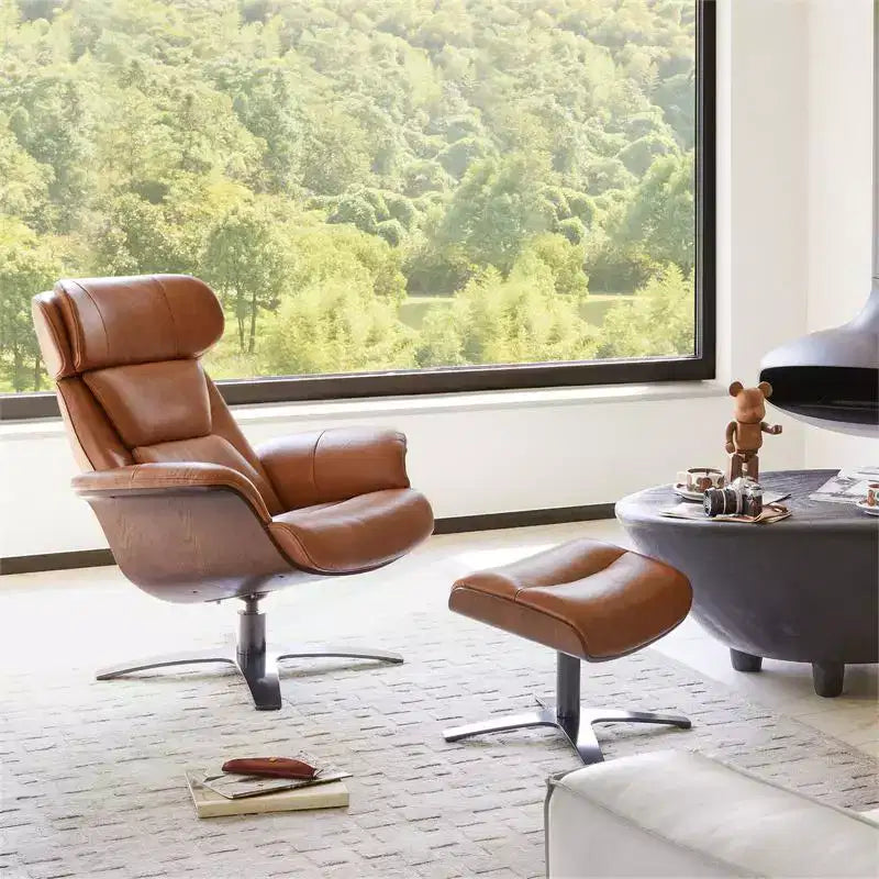 Poltrona reclinabile girevole Spruce&Spring con pouf e poggiatesta regolabile