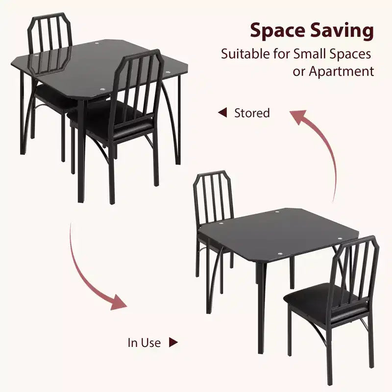 Set di 4 sedie da cucina, Set tavolo da pranzo per 4 persone con sedie, Set tavolo da cucina da 4 pezzi con sedie imbottite in PU e struttura in metallo per piccoli spazi