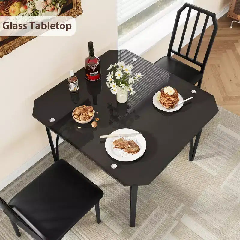 Set di 4 sedie da cucina, Set tavolo da pranzo per 4 persone con sedie, Set tavolo da cucina da 4 pezzi con sedie imbottite in PU e struttura in metallo per piccoli spazi