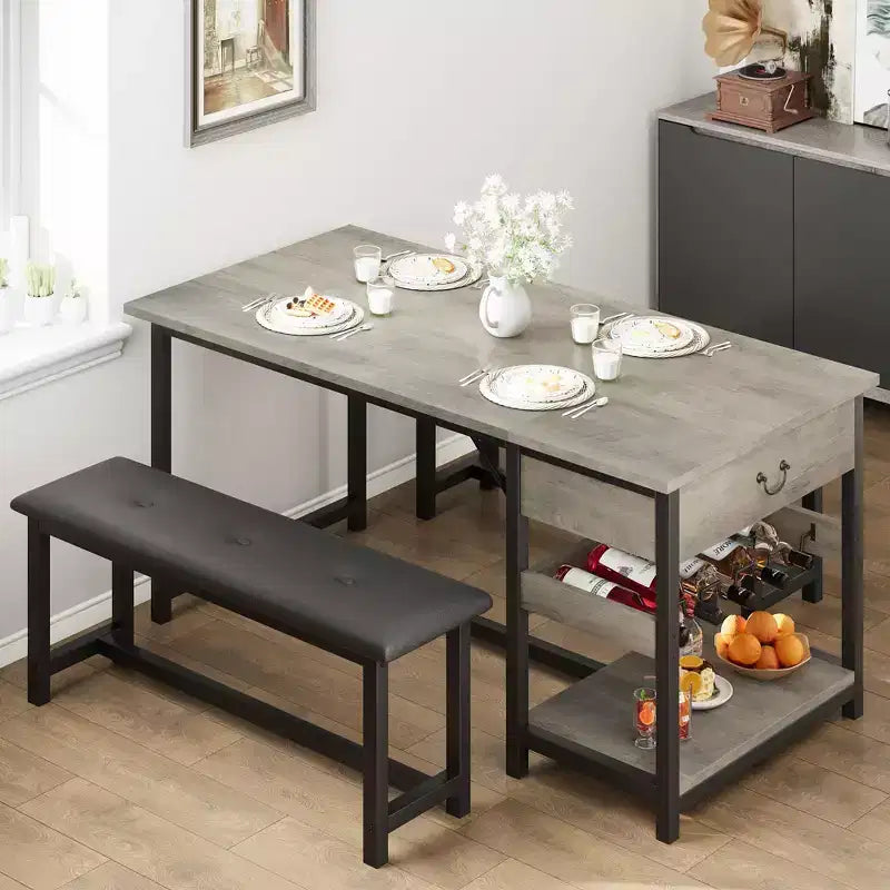 Set tavolo da pranzo per 4 persone, set da pranzo rustico altezza bar con vani portaoggetti e panche imbottite, set tavolo da cucina/isola per bar di casa, pub
