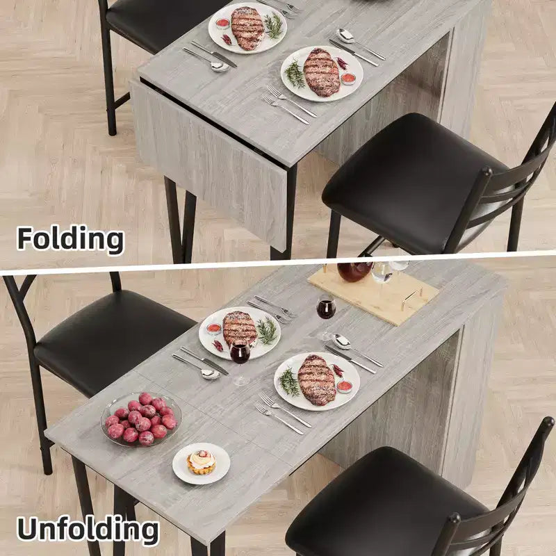 Set tavolo da pranzo per 2, tavolo e sedie da cucina altezza bancone con ripiani portaoggetti, set tavolo da bar con 2 sedie imbottite, set tavolo da pranzo